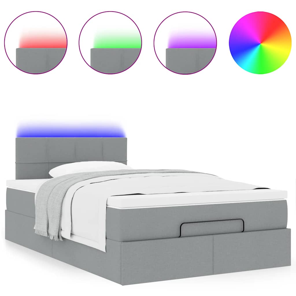 Ottoman-Bett mit Matratze & LEDs Hellgrau 120x200 cm Stoff