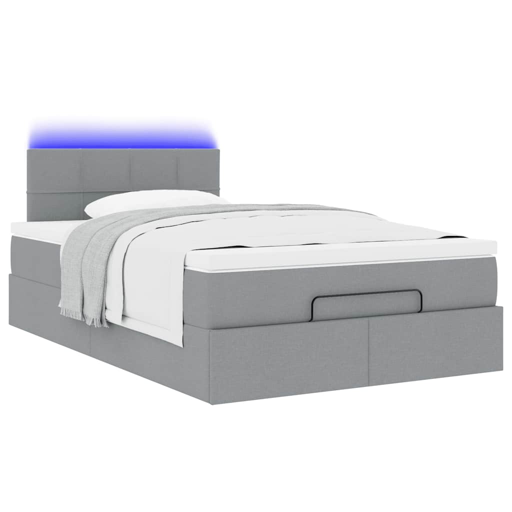 Ottoman-Bett mit Matratze & LEDs Hellgrau 120x200 cm Stoff