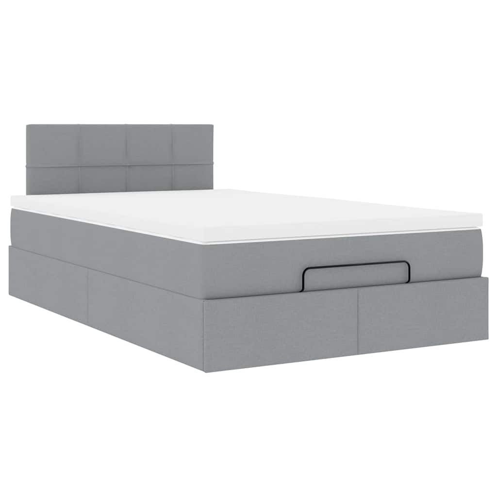 Lit ottoman avec matelas et LED tissu gris clair 120x200 cm