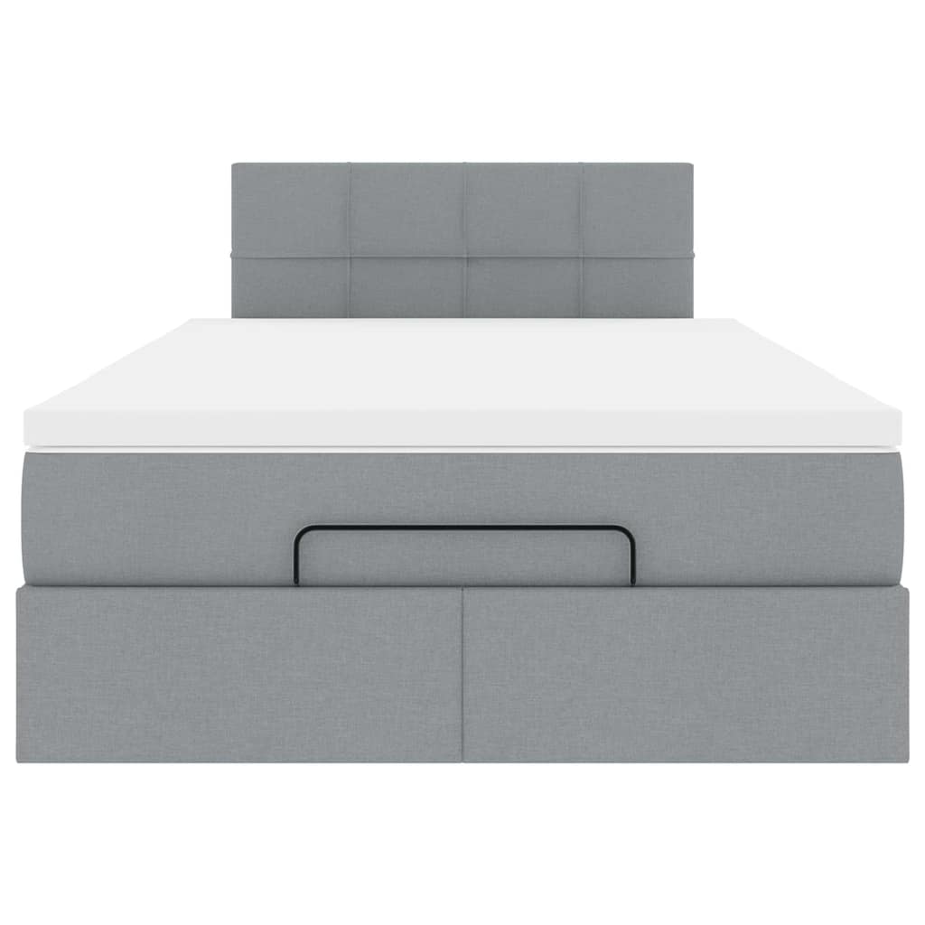 Lit ottoman avec matelas et LED tissu gris clair 120x200 cm