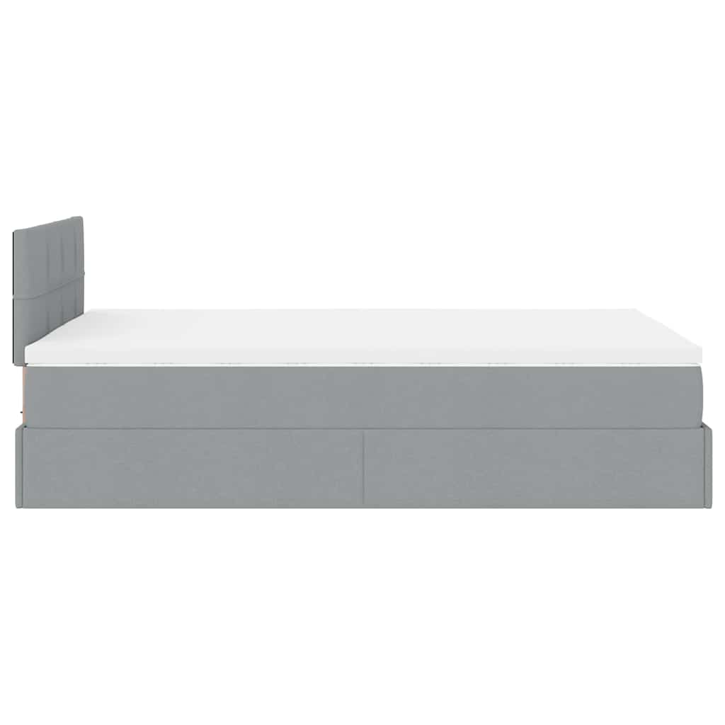 Lit ottoman avec matelas et LED tissu gris clair 120x200 cm