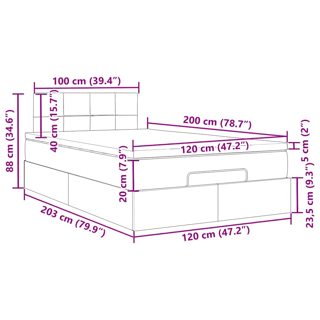 Ottomane Bett mit Matratze & LEDs Dunkelgrau 120x200 cm Stoff