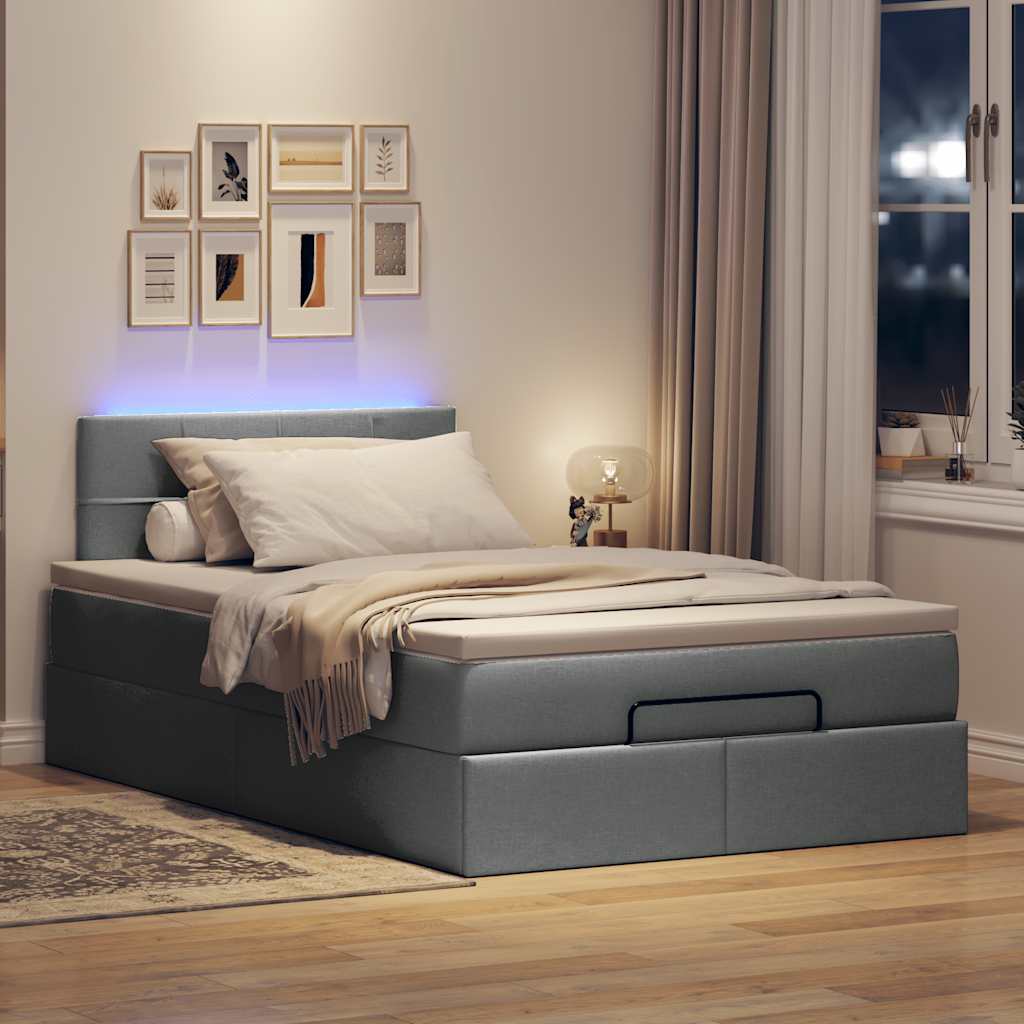 Ottomane Bett mit Matratze & LEDs Dunkelgrau 120x200 cm Stoff