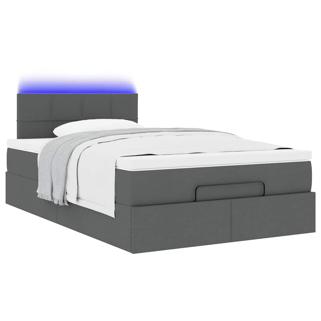 Ottomane Bett mit Matratze & LEDs Dunkelgrau 120x200 cm Stoff