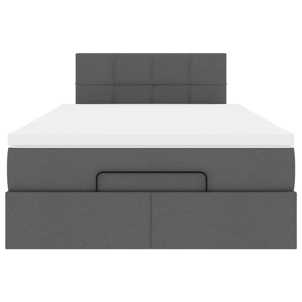 Lit ottoman avec matelas et LED tissu gris foncé 120x200 cm