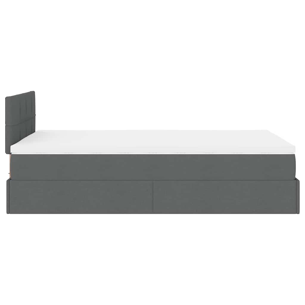 Lit ottoman avec matelas et LED tissu gris foncé 120x200 cm
