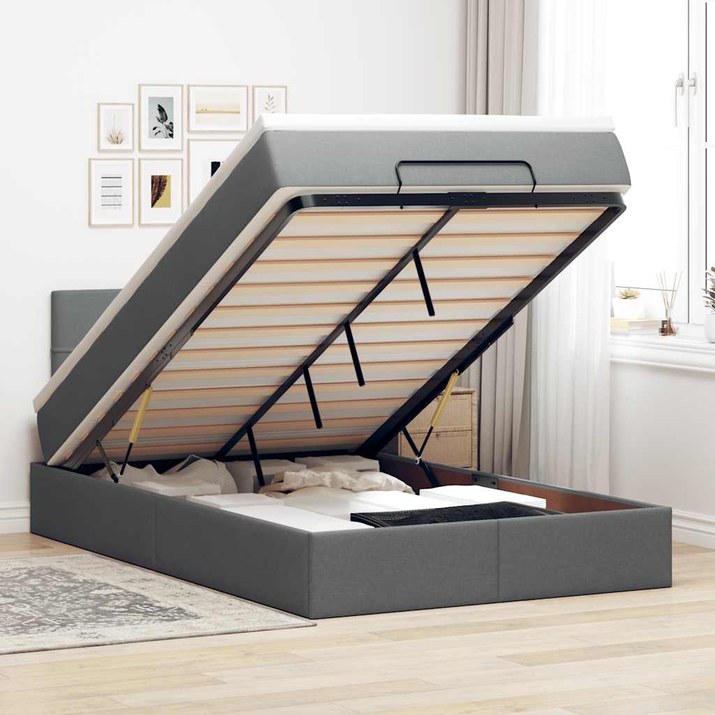 Ottomane Bett mit Matratze & LEDs Dunkelgrau 120x200 cm Stoff