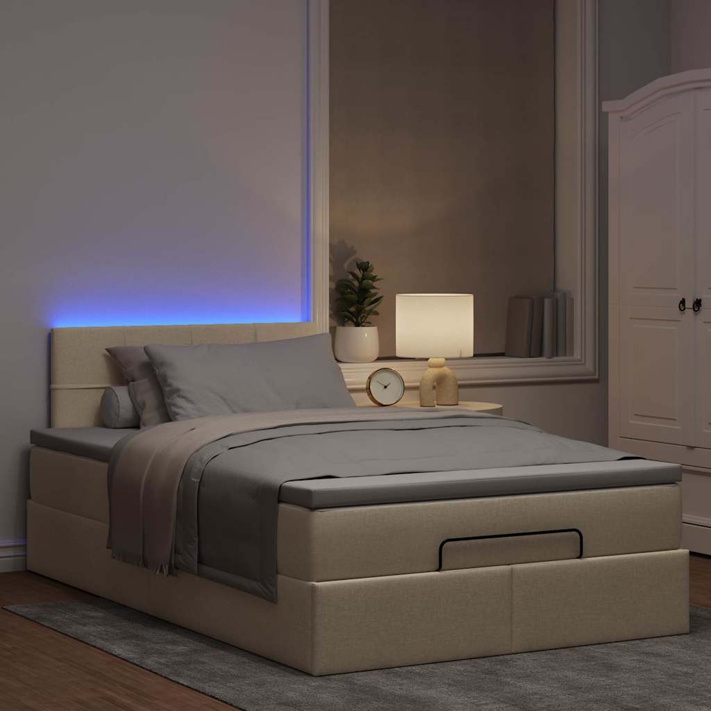 Ottoman-Bett mit Matratze & LEDs Creme 120x200 cm Stoff