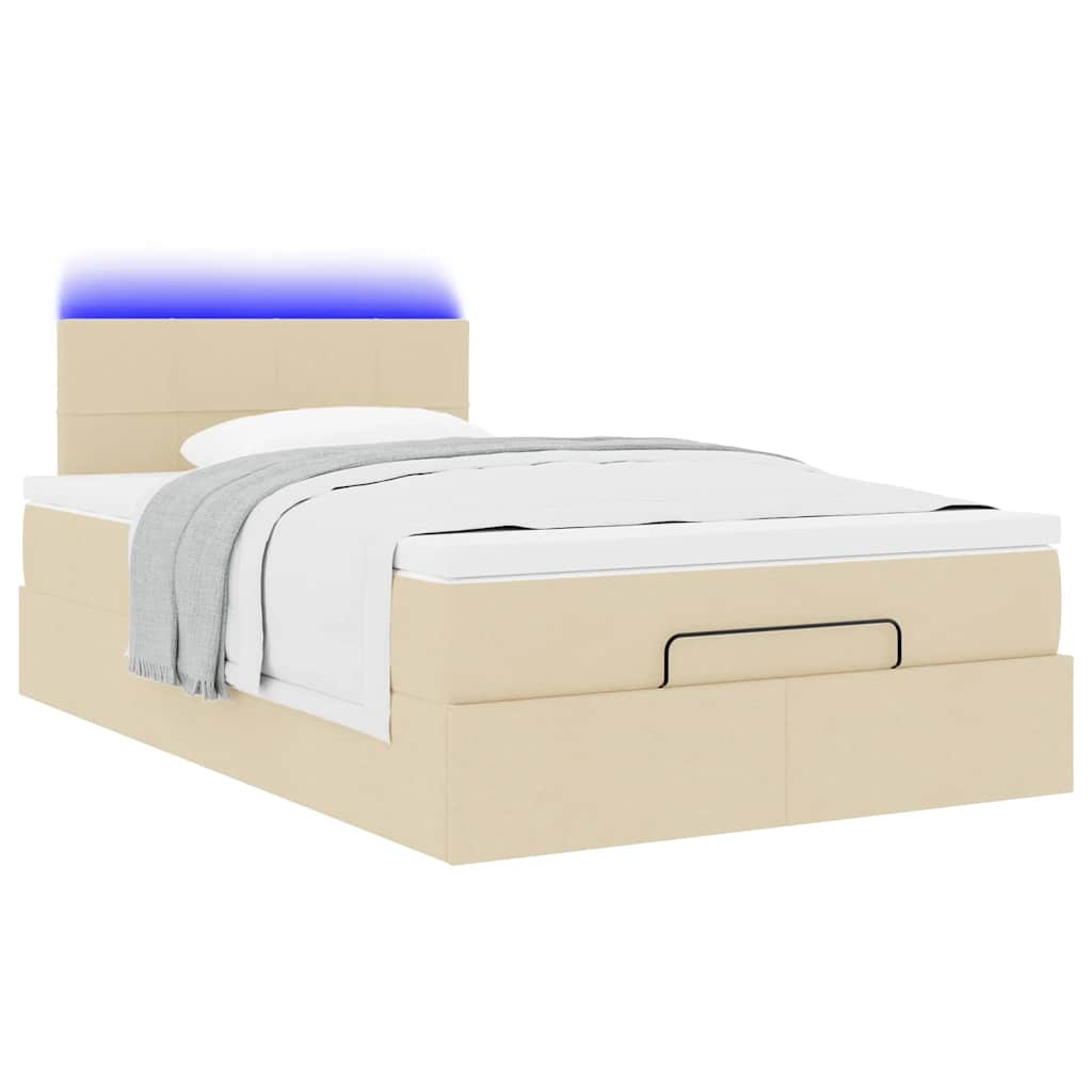 Ottoman-Bett mit Matratze & LEDs Creme 120x200 cm Stoff