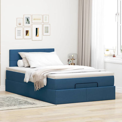 Ottomane Bett mit Matratze & LEDs Blau 120x200 cm Stoff