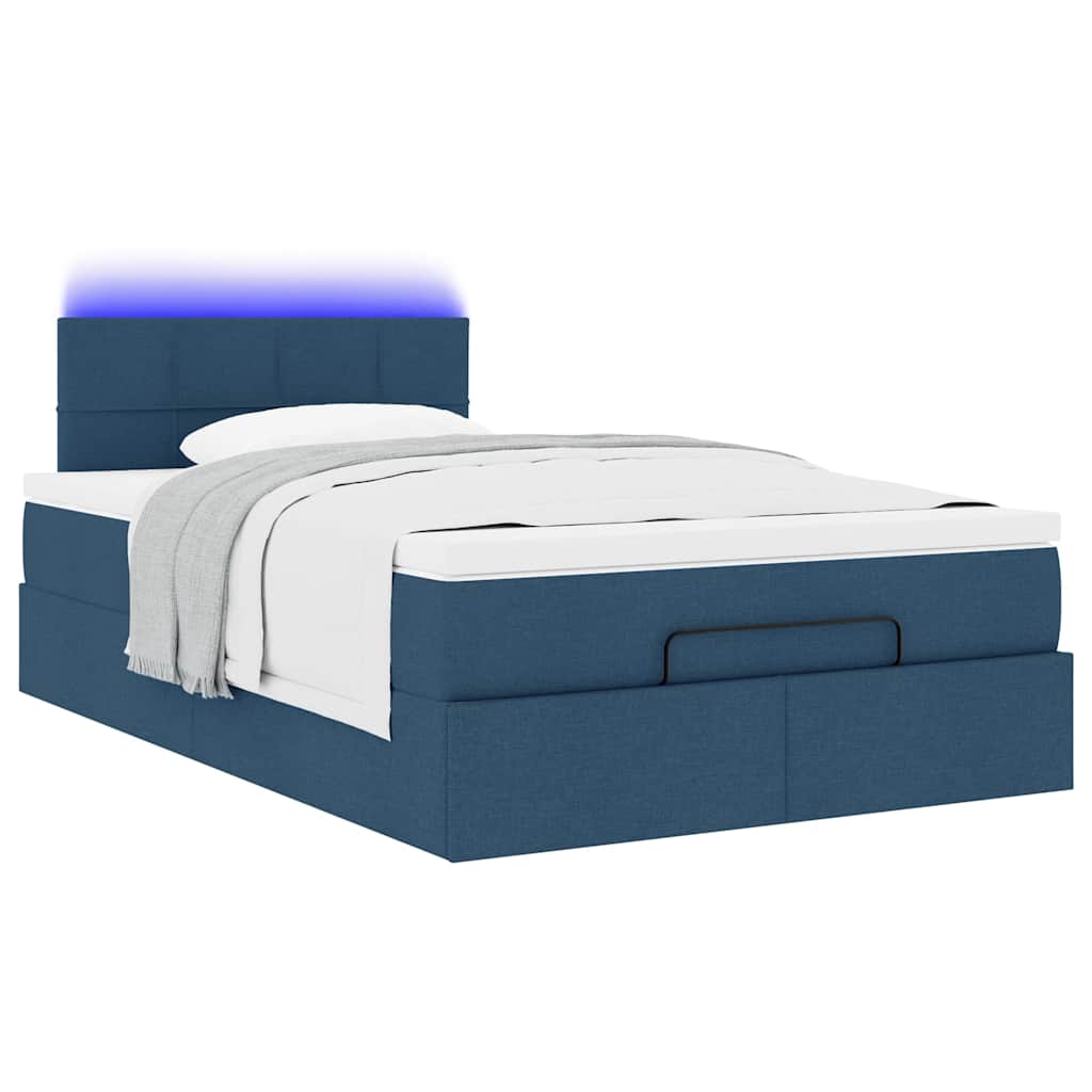 Ottomane Bett mit Matratze & LEDs Blau 120x200 cm Stoff