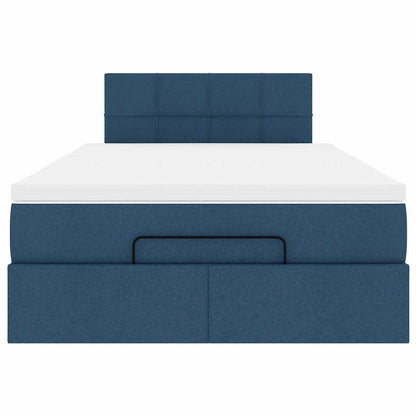 Ottomane Bett mit Matratze & LEDs Blau 120x200 cm Stoff
