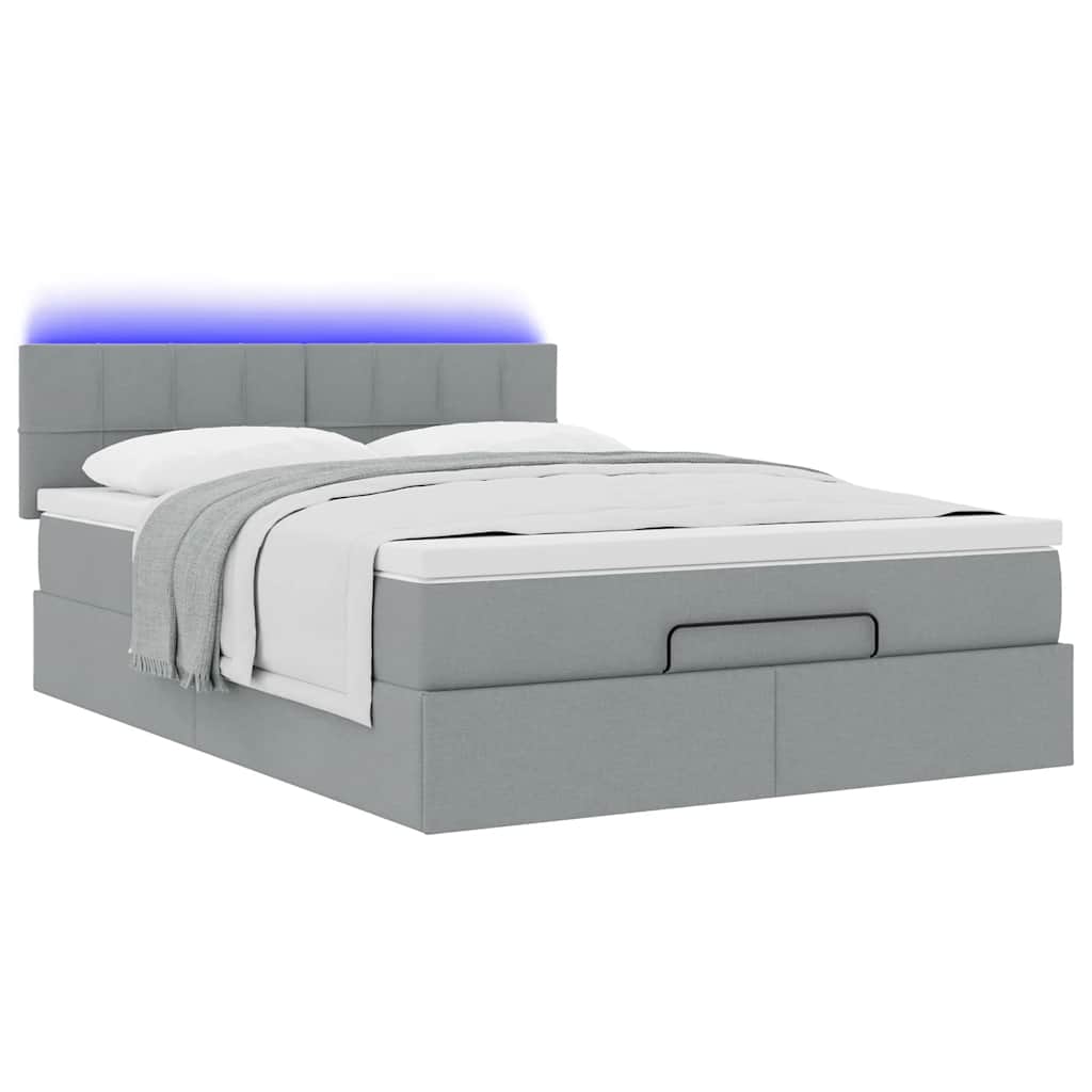 Ottomane Bett mit Matratze & LEDs Hellgrau 140x190 cm Stoff