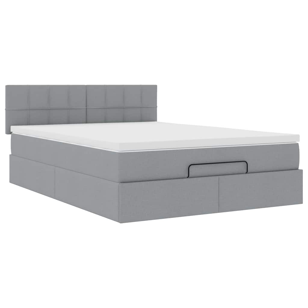 Ottomane Bett mit Matratze & LEDs Hellgrau 140x190 cm Stoff