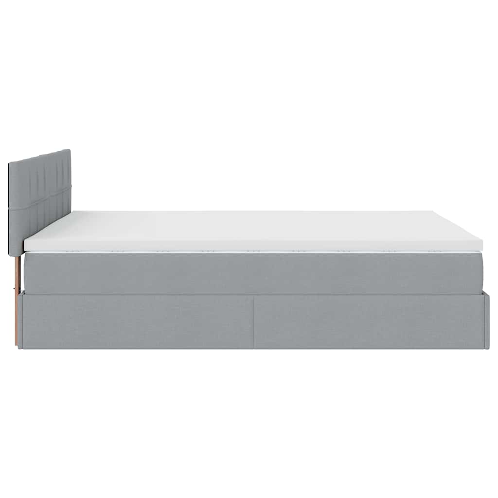 Ottomane Bett mit Matratze & LEDs Hellgrau 140x190 cm Stoff