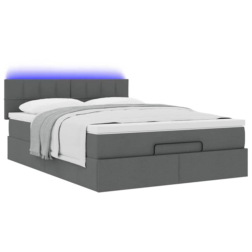 Ottomane Bett mit Matratze & LEDs Dunkelgrau 140x190 cm Stoff