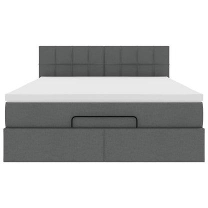 Ottomane Bett mit Matratze & LEDs Dunkelgrau 140x190 cm Stoff