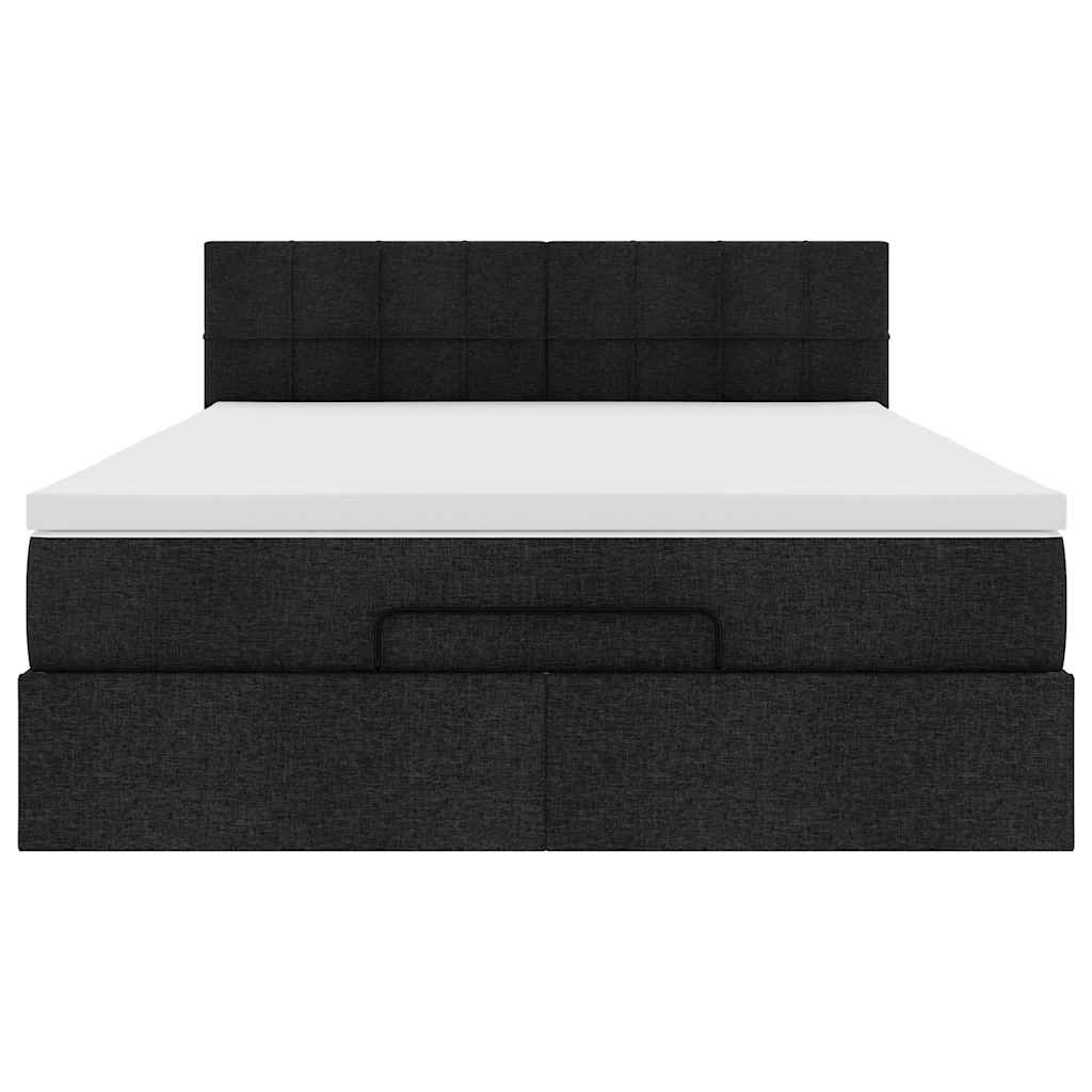 Ottomane Bett mit Matratze & LEDs Schwarz 140x190 cm Stoff