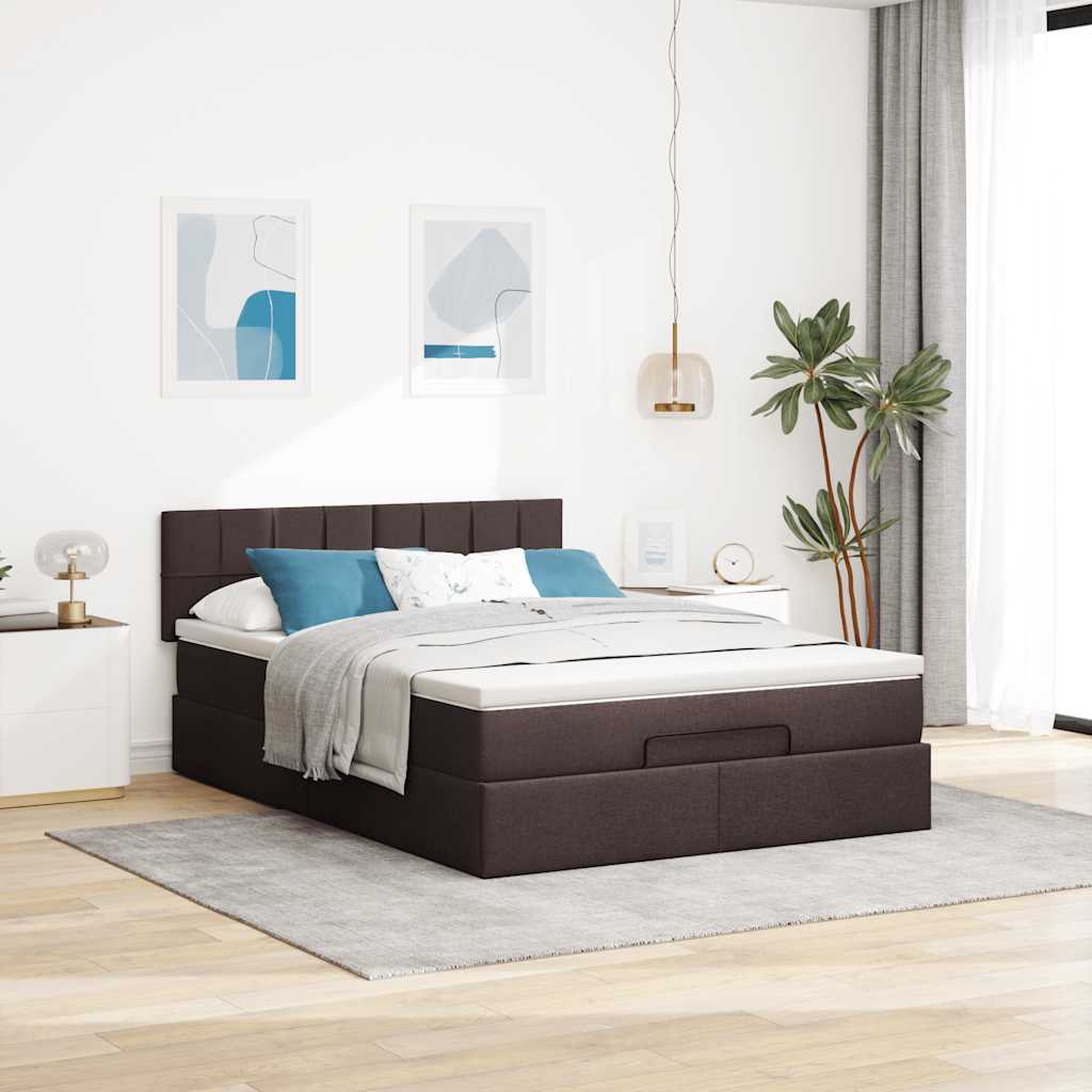 Ottomanische Bett mit Matratze & LEDs Dunkelbraun 140x190 cm