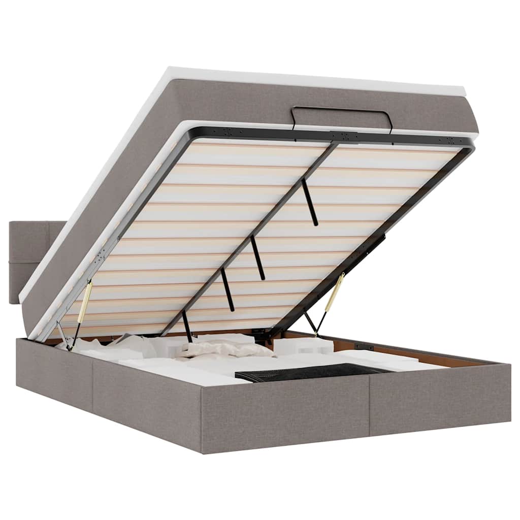 Ottomanische Bett mit Matratze & LEDs Taupe 140x190 cm Stoff