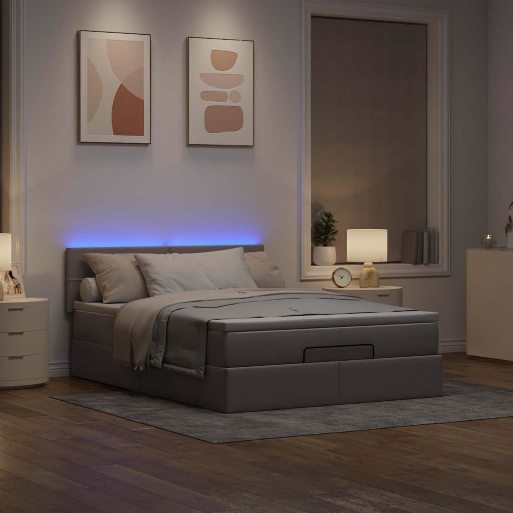 Ottomanische Bett mit Matratze & LEDs Taupe 140x190 cm Stoff