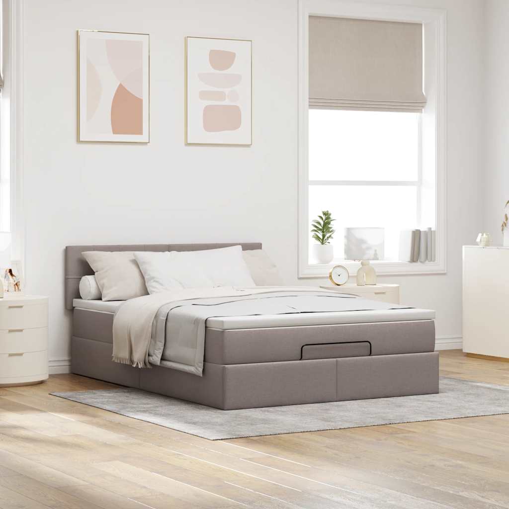 Ottomanische Bett mit Matratze & LEDs Taupe 140x190 cm Stoff