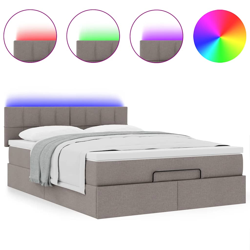 Ottomanische Bett mit Matratze & LEDs Taupe 140x190 cm Stoff