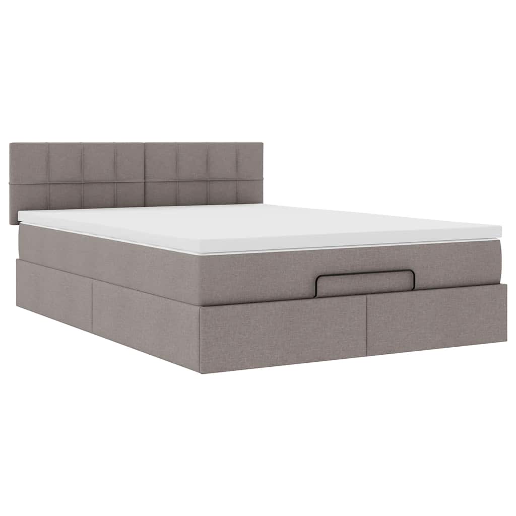 Ottomanische Bett mit Matratze & LEDs Taupe 140x190 cm Stoff