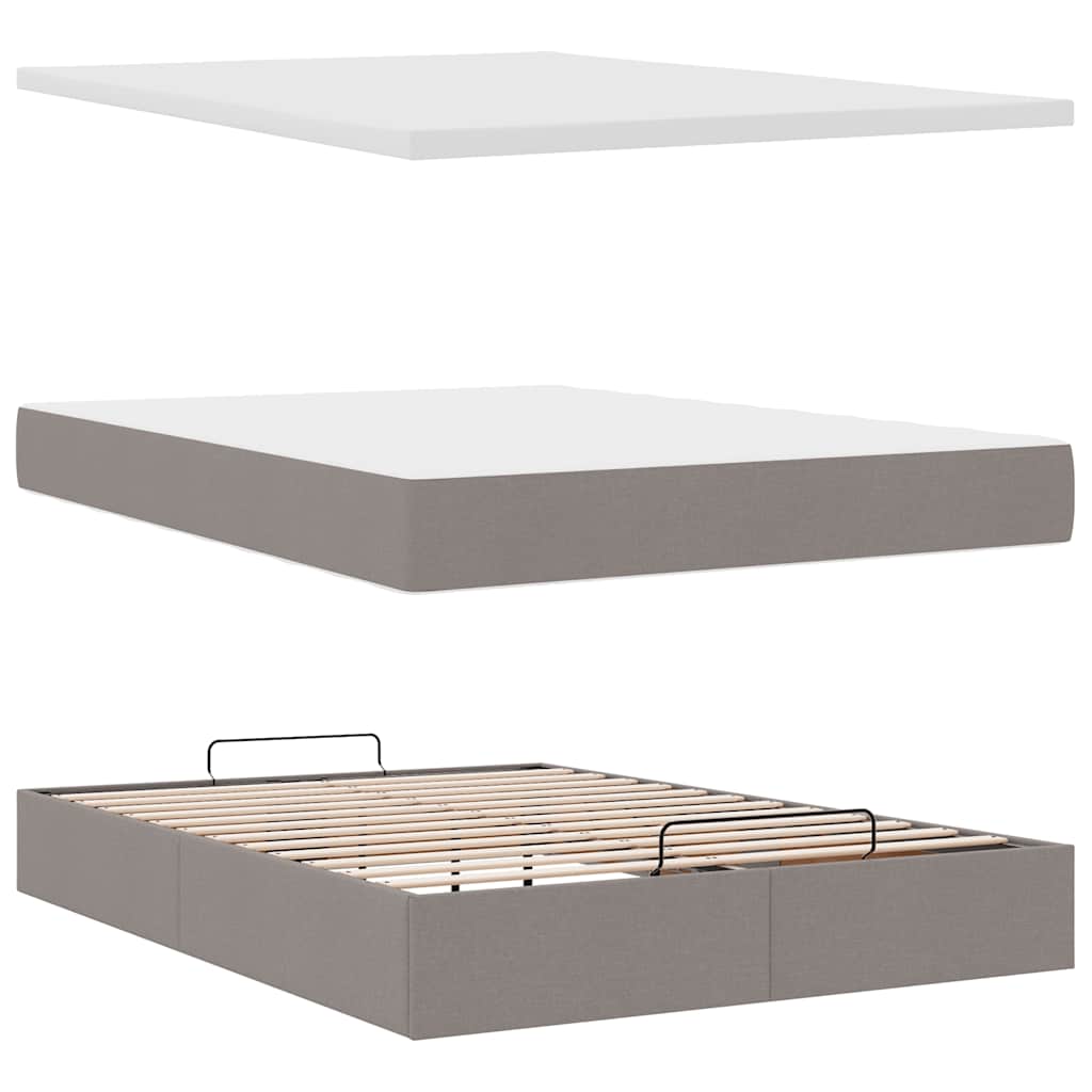Ottomanische Bett mit Matratze & LEDs Taupe 140x190 cm Stoff