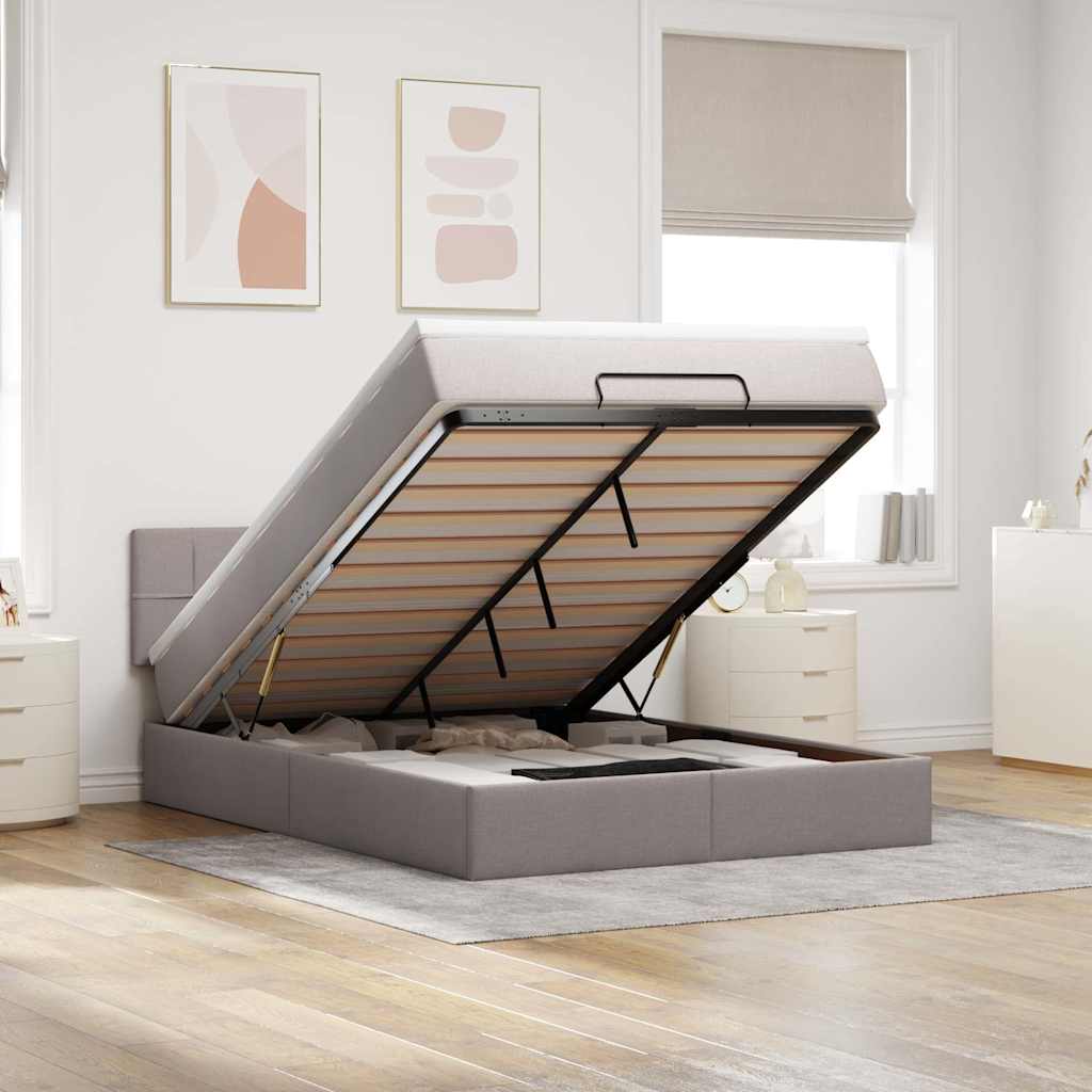Ottomanische Bett mit Matratze & LEDs Taupe 140x190 cm Stoff