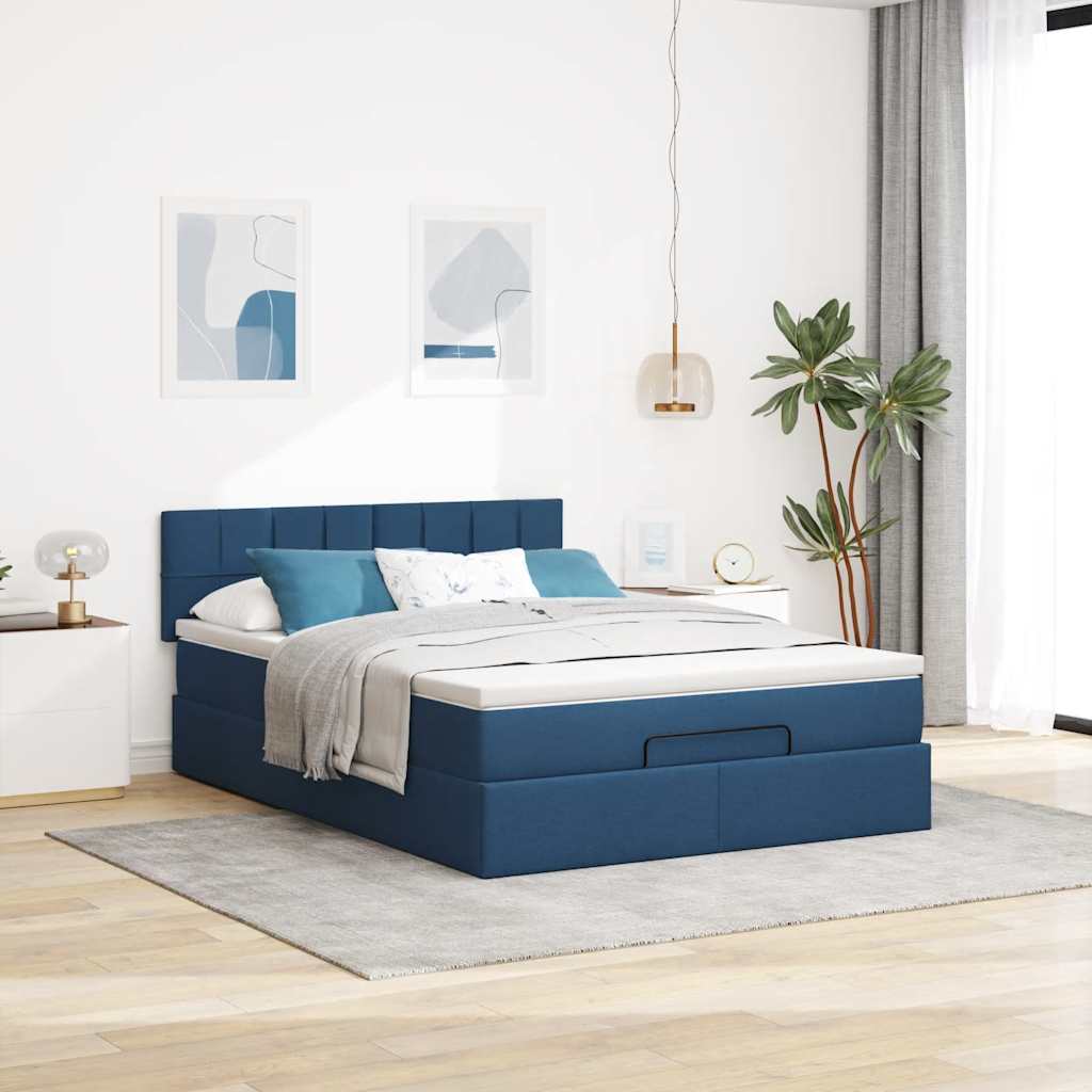 Ottomane Bett mit Matratze & LEDs Blau 140x190 cm Stoff