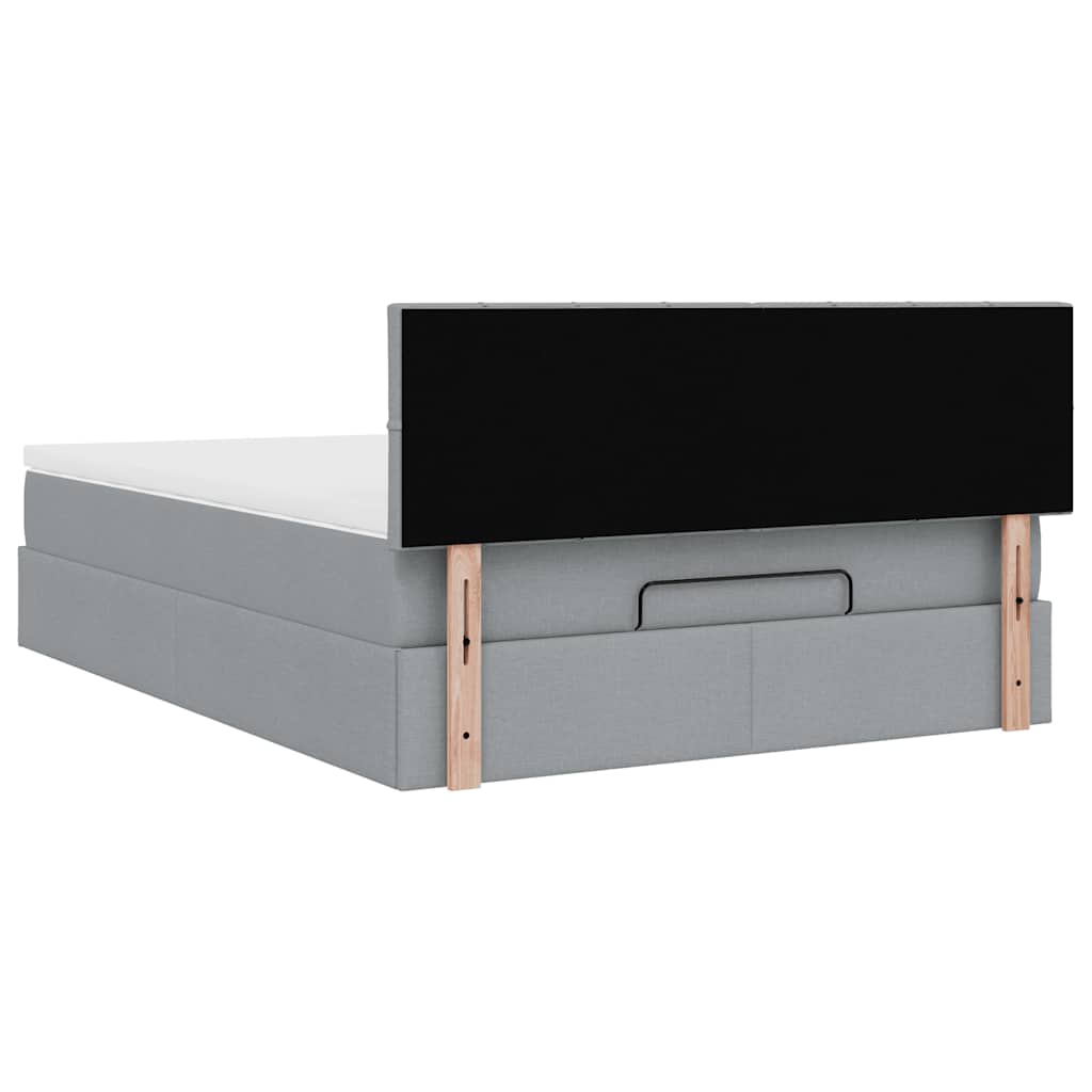 Ottoman-Bett mit Matratze & LEDs Hellgrau 140x200 cm Stoff