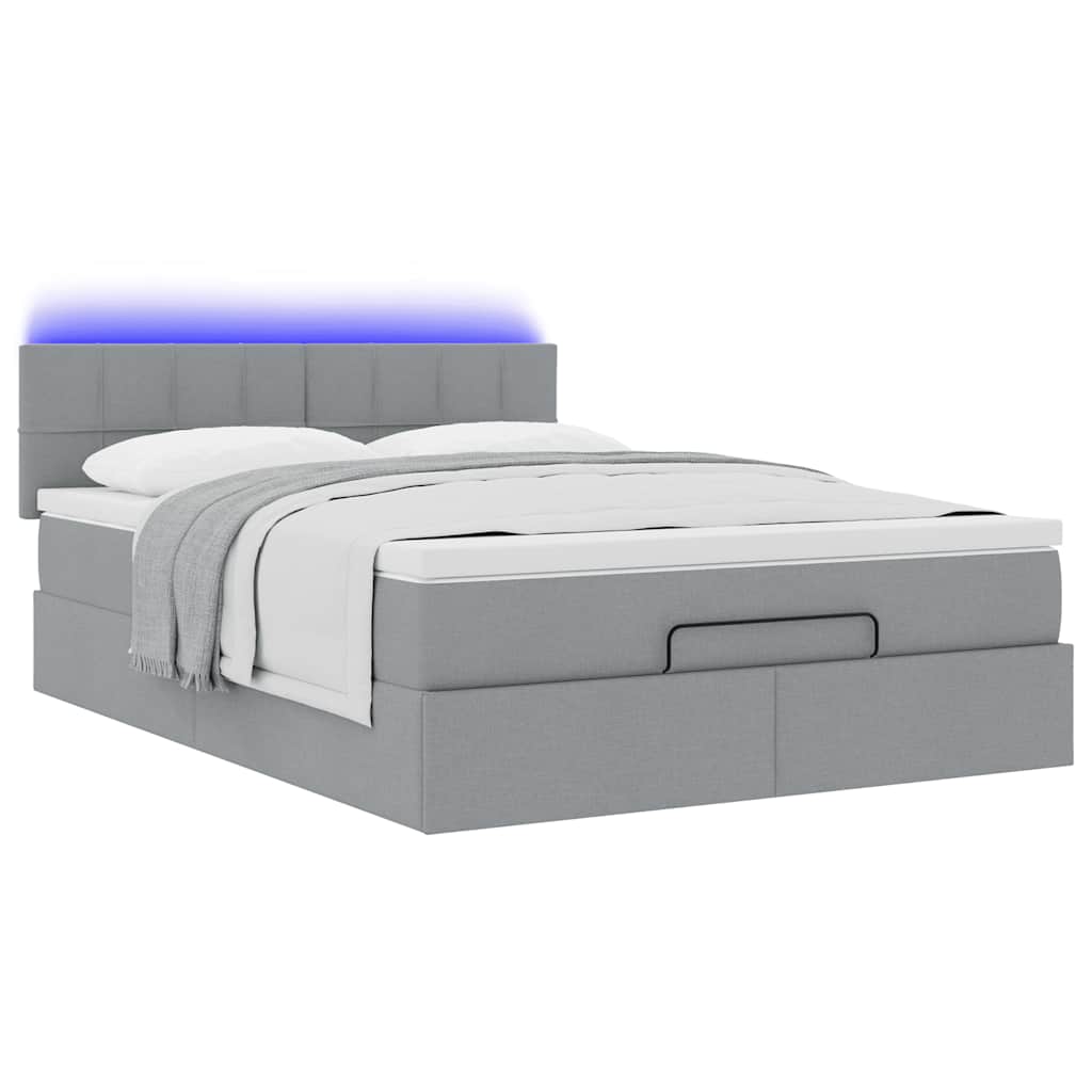 Ottoman-Bett mit Matratze & LEDs Hellgrau 140x200 cm Stoff
