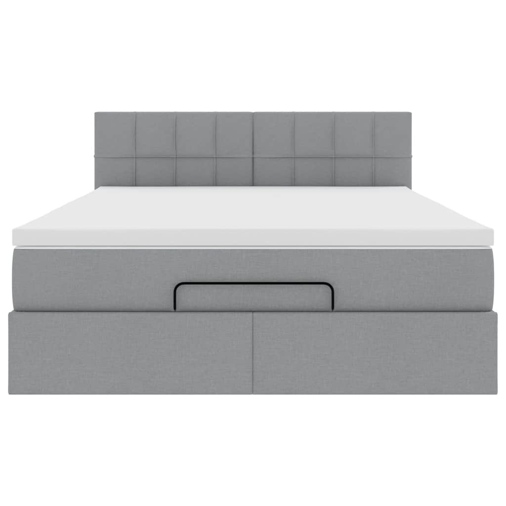 Ottoman-Bett mit Matratze & LEDs Hellgrau 140x200 cm Stoff