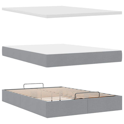 Ottoman-Bett mit Matratze & LEDs Hellgrau 140x200 cm Stoff