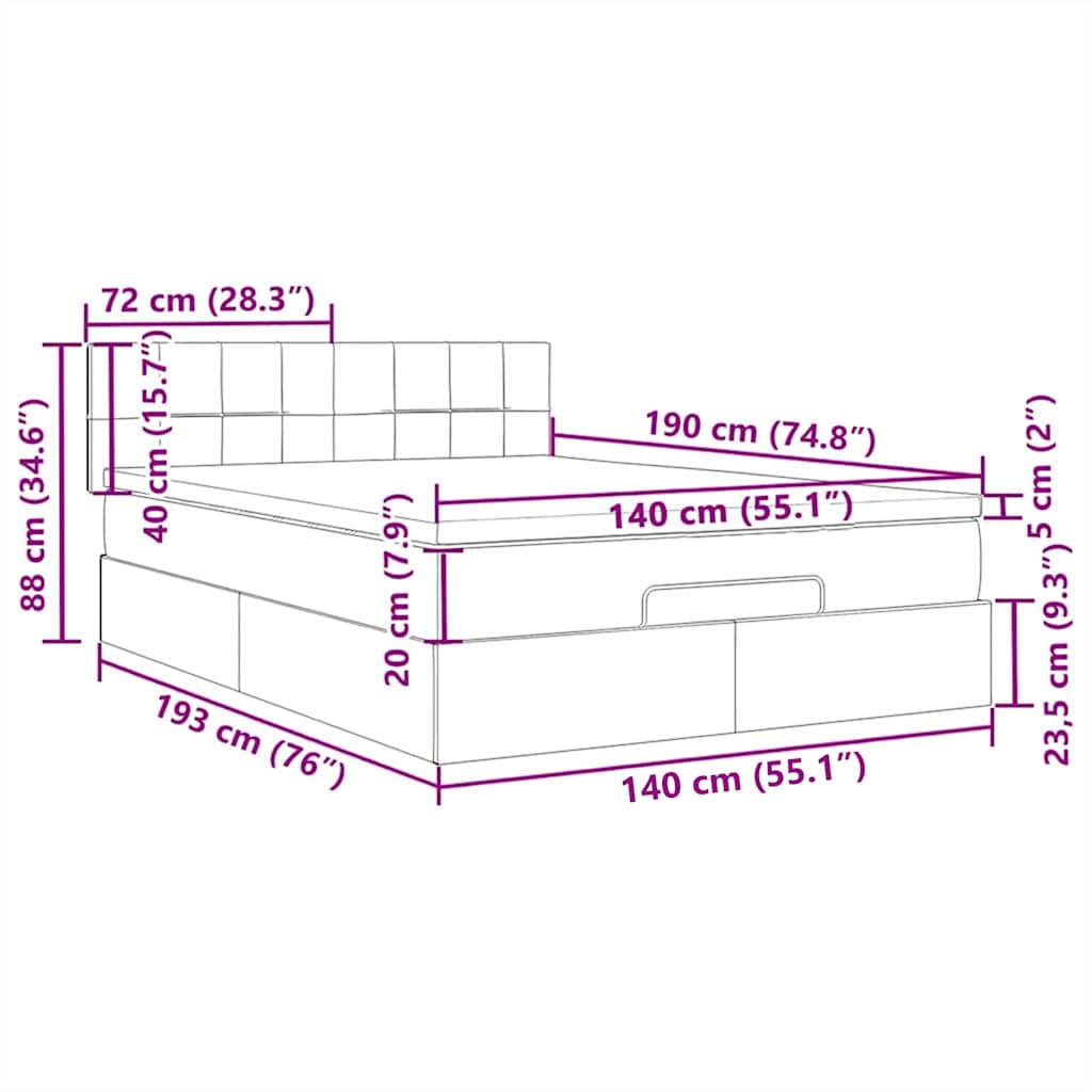 Ottomane Bett mit Matratze & LEDs Dunkelgrau 140x200 cm Stoff