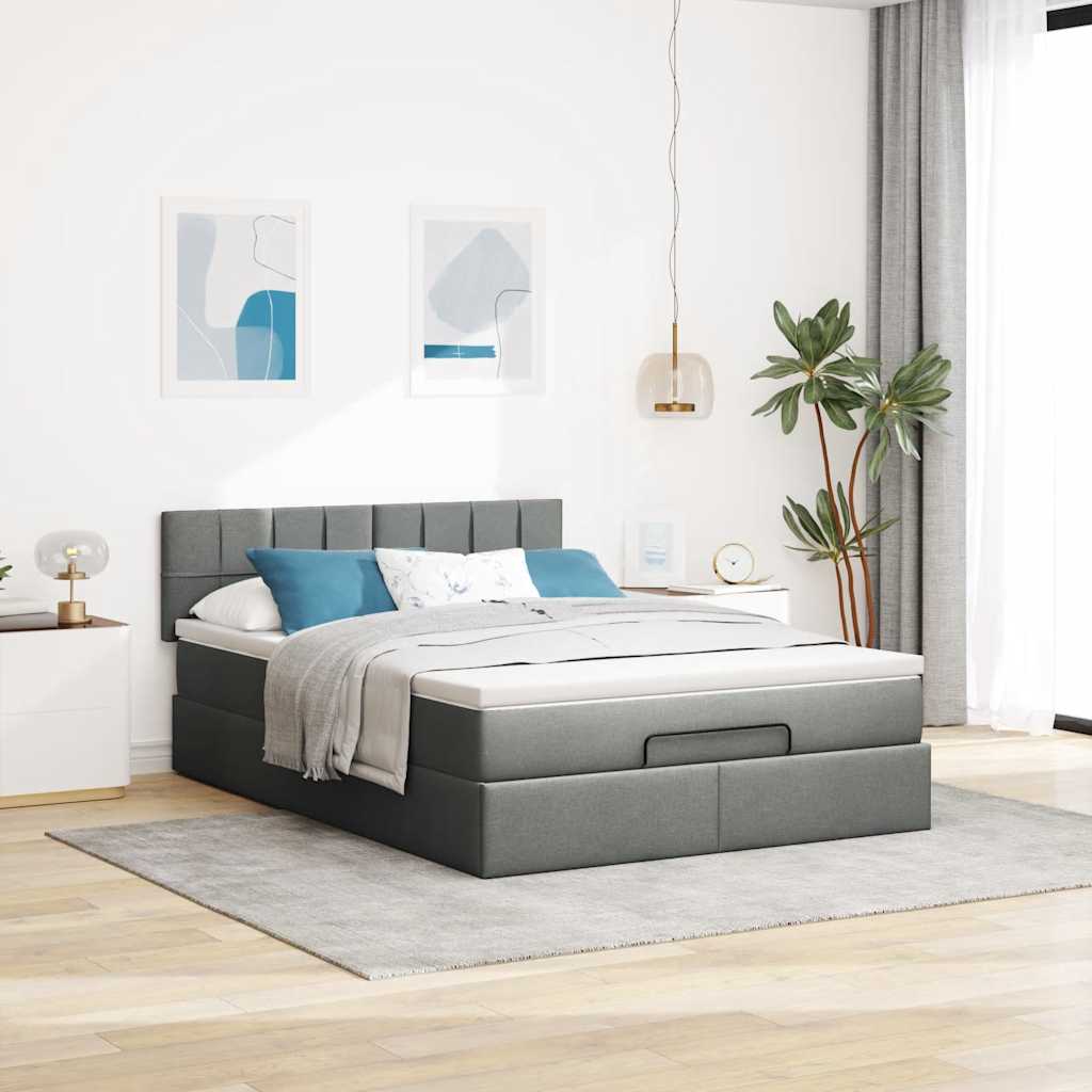 Ottomane Bett mit Matratze & LEDs Dunkelgrau 140x200 cm Stoff
