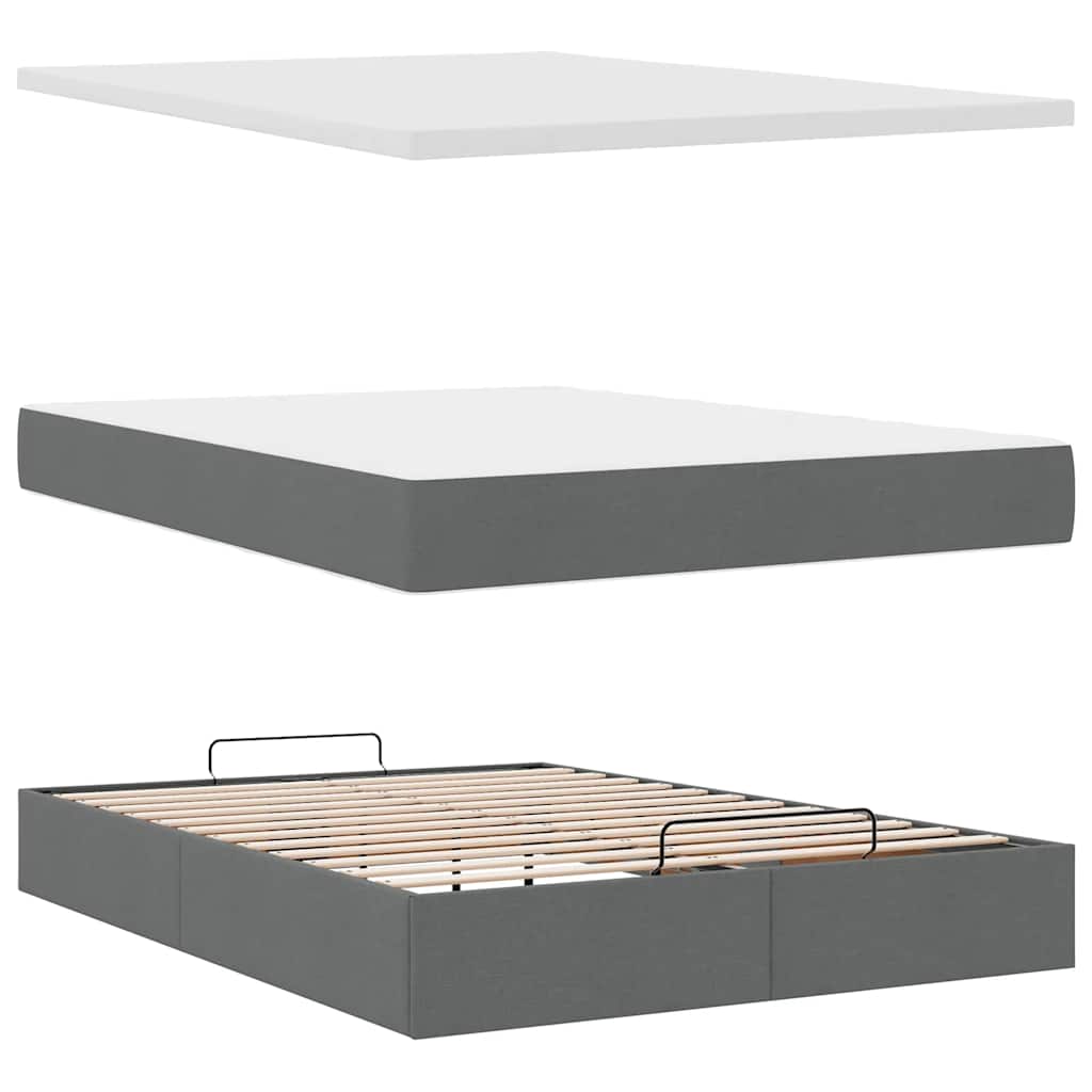 Ottomane Bett mit Matratze & LEDs Dunkelgrau 140x200 cm Stoff