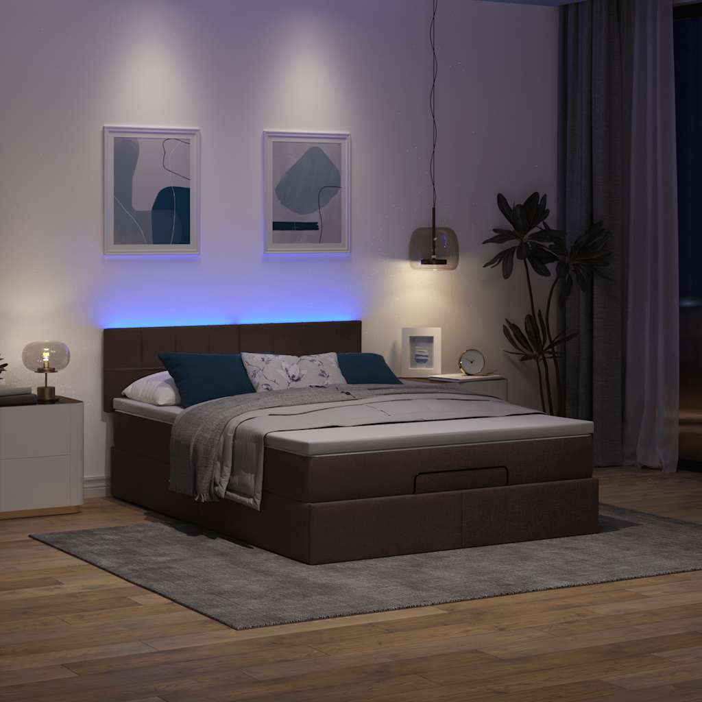 Ottoman-Bett mit Matratze & LEDs Dunkelbraun 140x200 cm Stoff