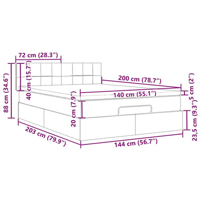 Ottoman-Bett mit Matratze & LEDs Dunkelbraun 140x200 cm Stoff