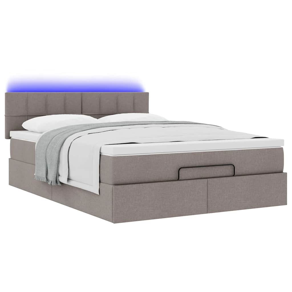 Ottomane Bett mit Matratze & LEDs Taupe 140x200 cm Stoff