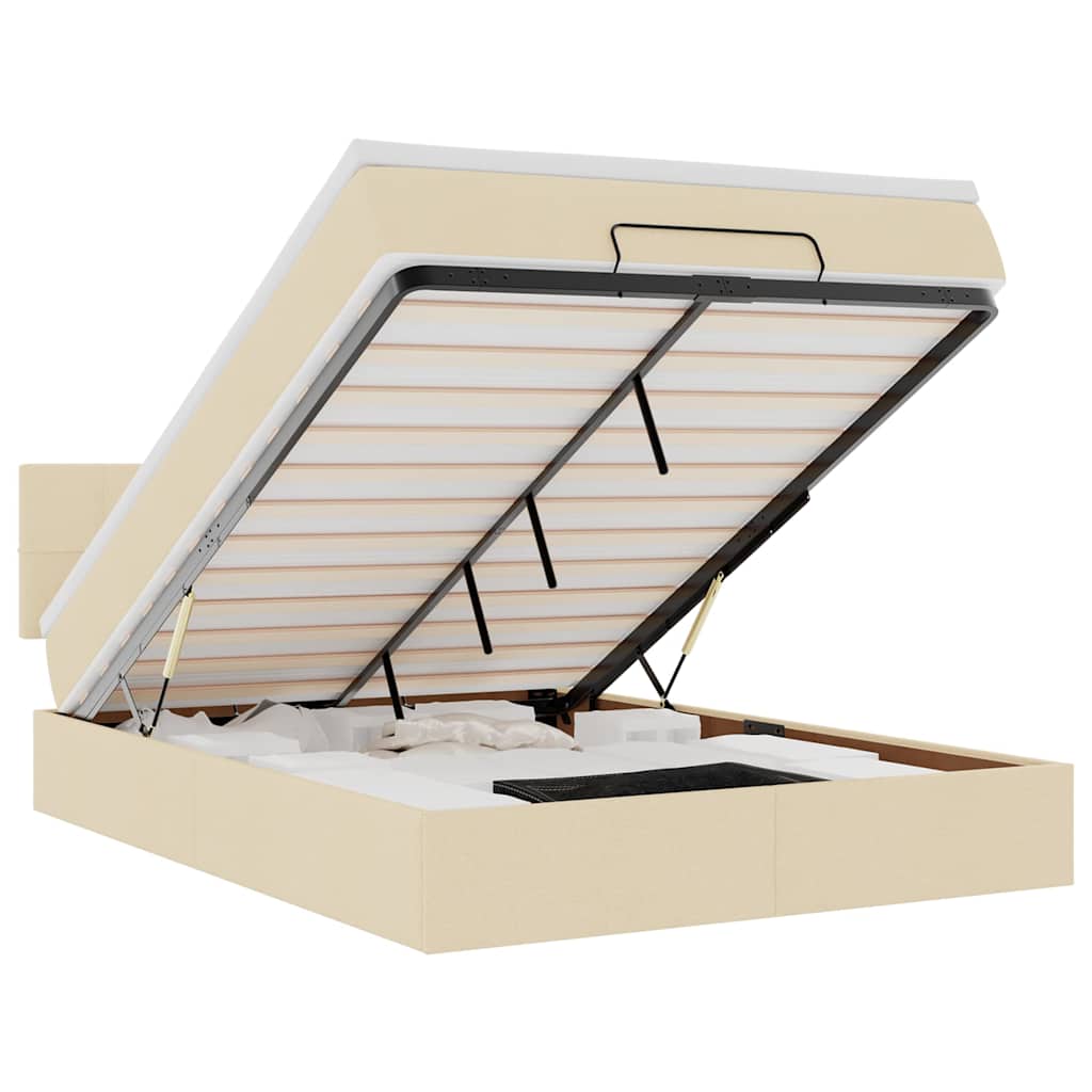 Ottomane Bett mit Matratze & LEDs Creme 140x200 cm Stoff