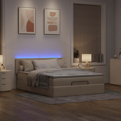 Ottomane Bett mit Matratze & LEDs Creme 140x200 cm Stoff