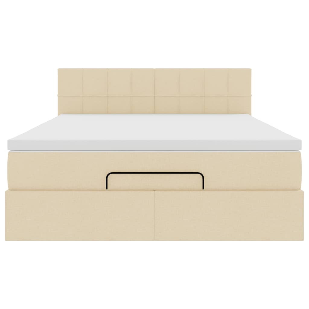 Ottomane Bett mit Matratze & LEDs Creme 140x200 cm Stoff
