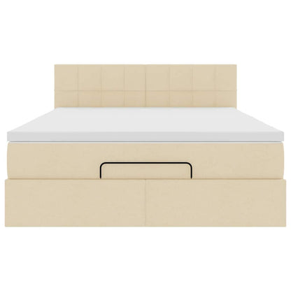 Ottomane Bett mit Matratze & LEDs Creme 140x200 cm Stoff