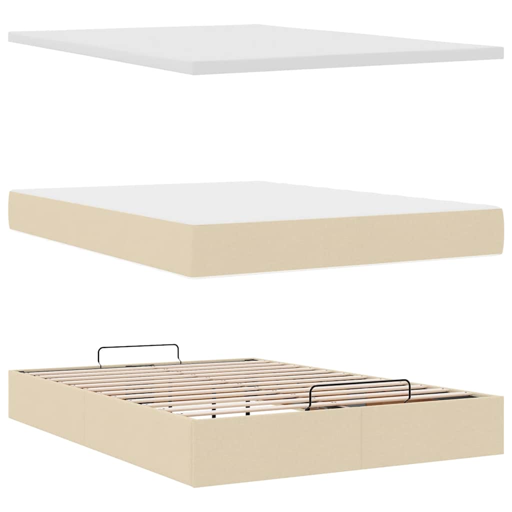 Ottomane Bett mit Matratze & LEDs Creme 140x200 cm Stoff