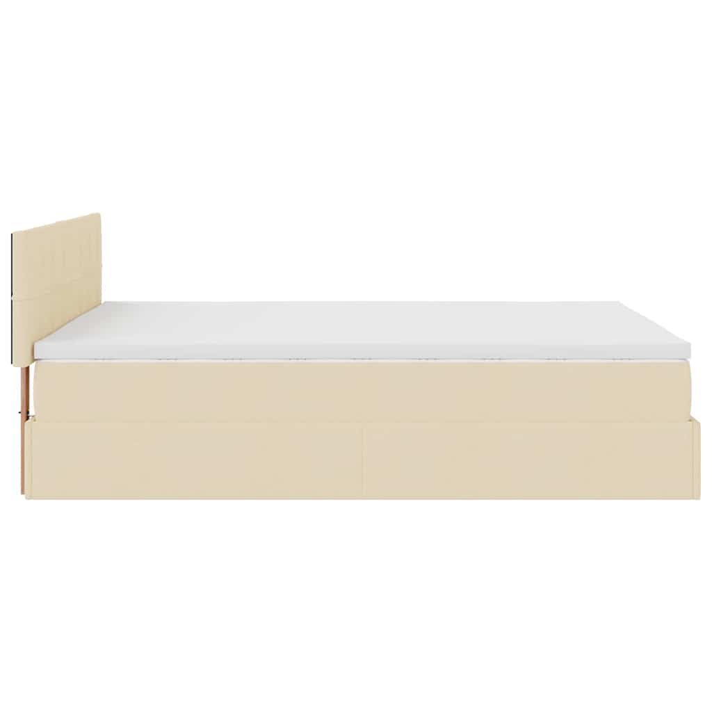 Ottomane Bett mit Matratze & LEDs Creme 140x200 cm Stoff