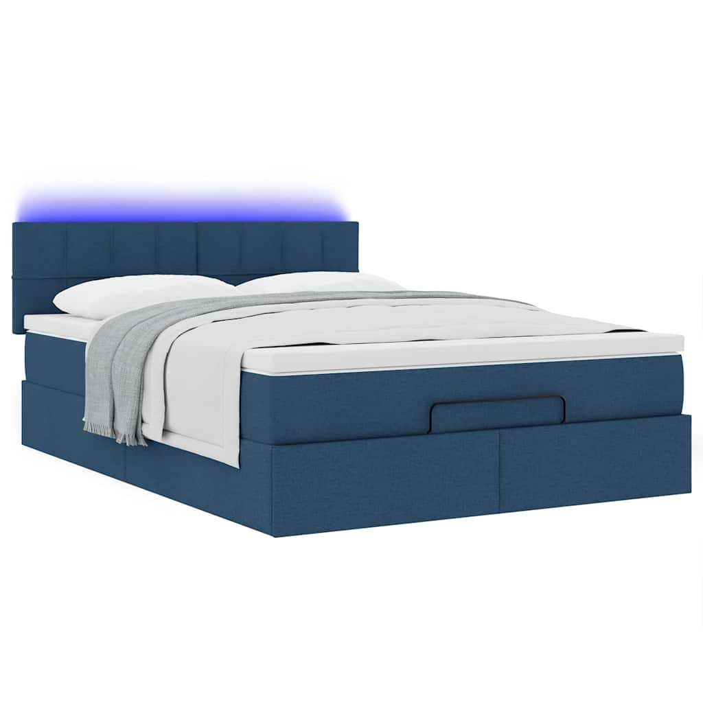 Ottoman-Bett mit Matratze & LEDs Blau 140x200 cm Stoff