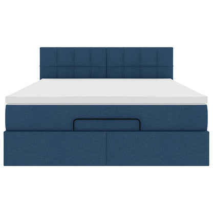 Ottoman-Bett mit Matratze & LEDs Blau 140x200 cm Stoff