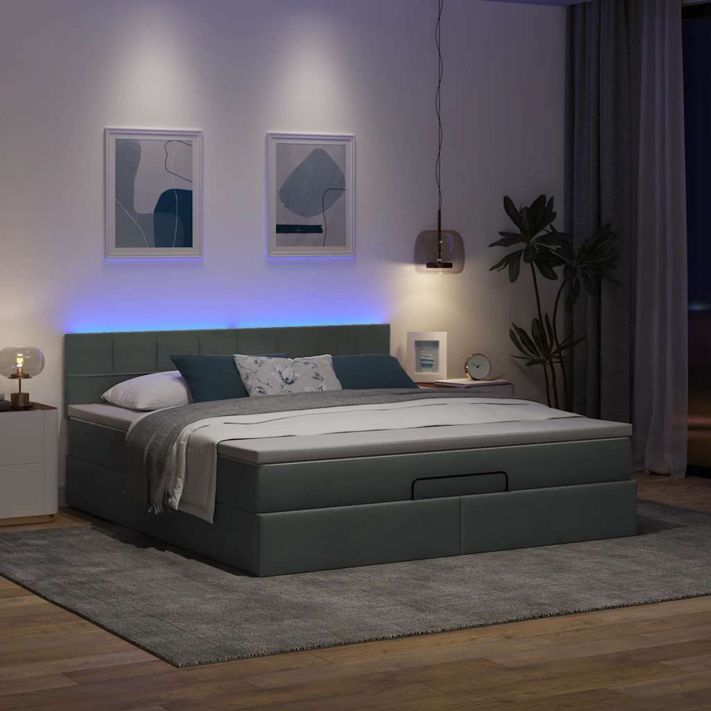 Ottoman-Bett mit Matratze & LEDs Dunkelgrau 160x200 cm Stoff